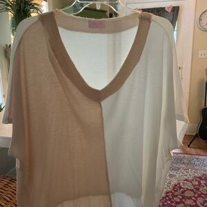 Pink Lily tan and white tunic style top
